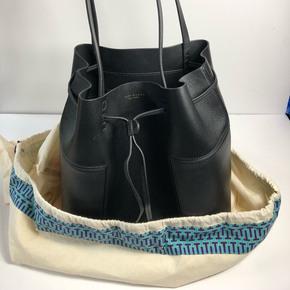 tory burch block t drawstring tote
